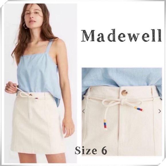 Madewell Capital A-Line Denim Mini Skirt with Belt Natural Cream Sz 6 #L3497 NWT